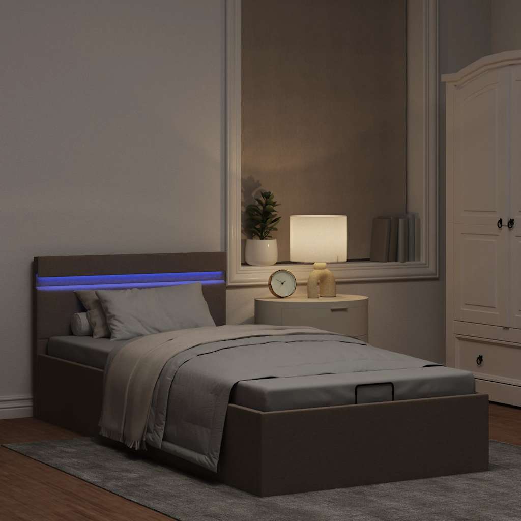 Bedframe met hydraulische opslag en LED stof taupe 90x200 cm is nu te koop bij PeponiXL, paradijselijk wonen!