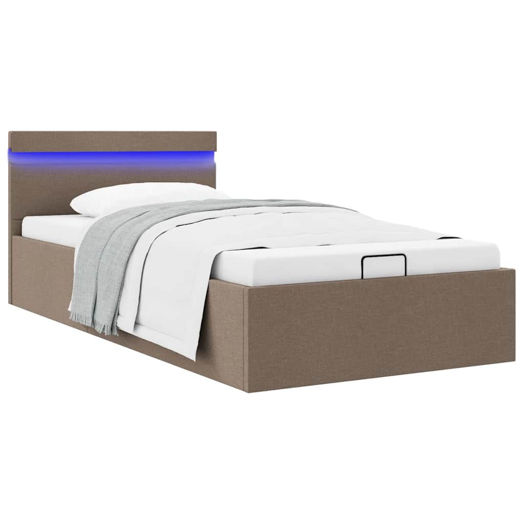 Bedframe met hydraulische opslag en LED stof taupe 90x200 cm is nu te koop bij PeponiXL, paradijselijk wonen!