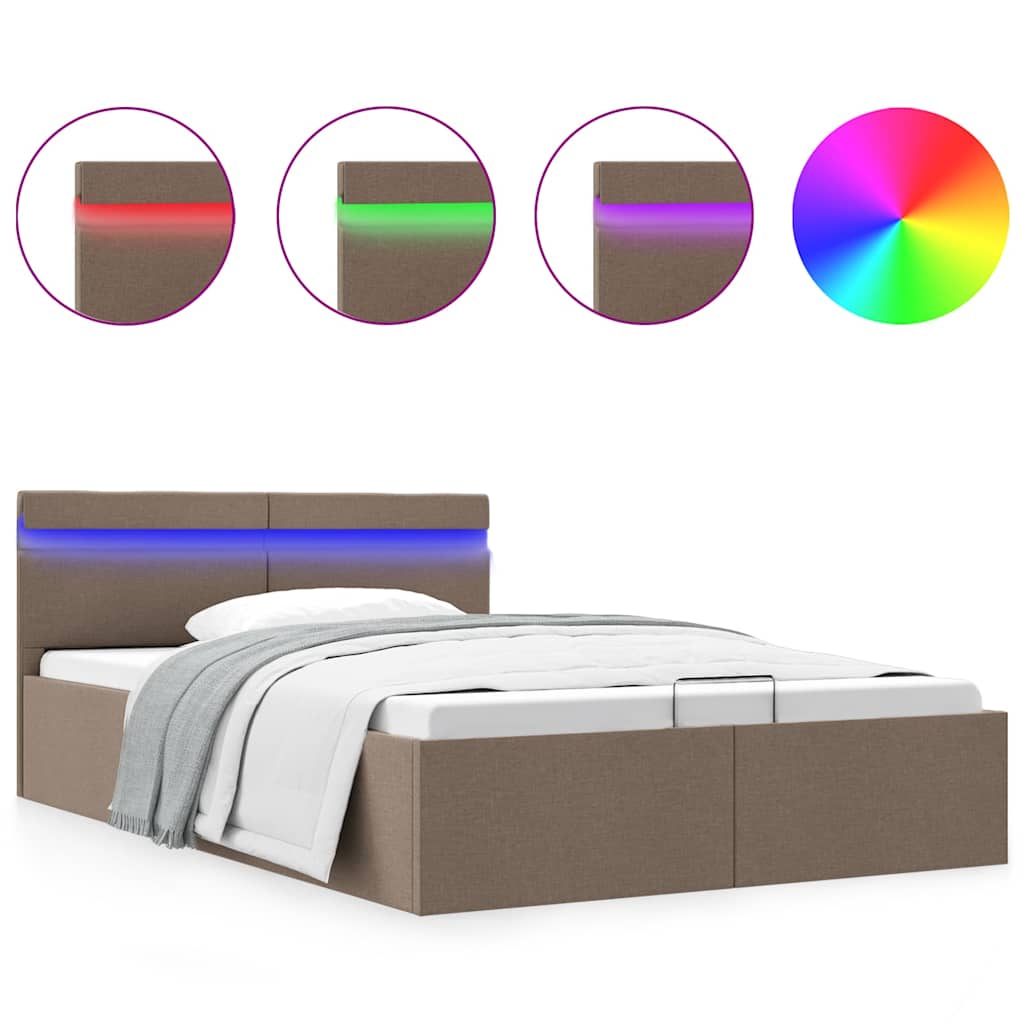 Bedframe met hydraulische opslag en LED stof taupe 120x200 cm is nu te koop bij PeponiXL, paradijselijk wonen!