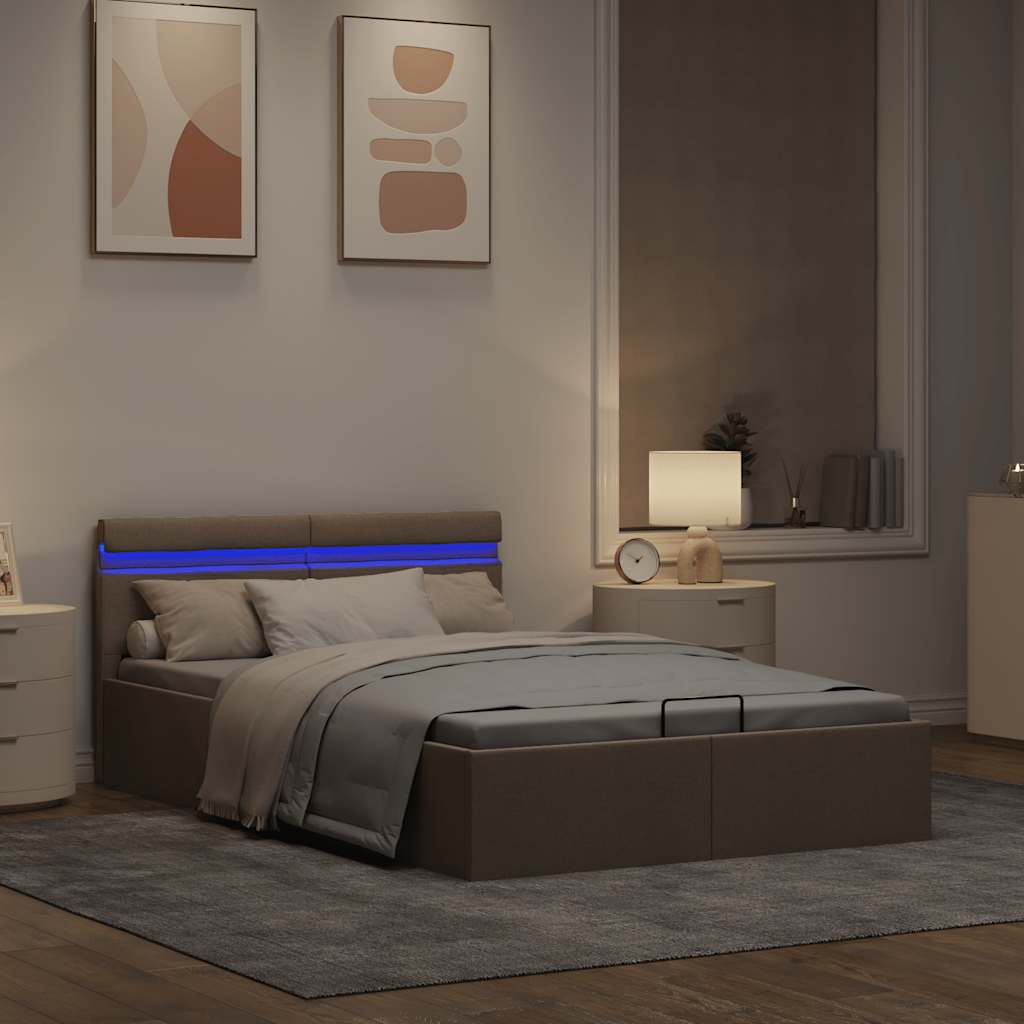 Bedframe met hydraulische opslag en LED stof taupe 140x200 cm is nu te koop bij PeponiXL, paradijselijk wonen!