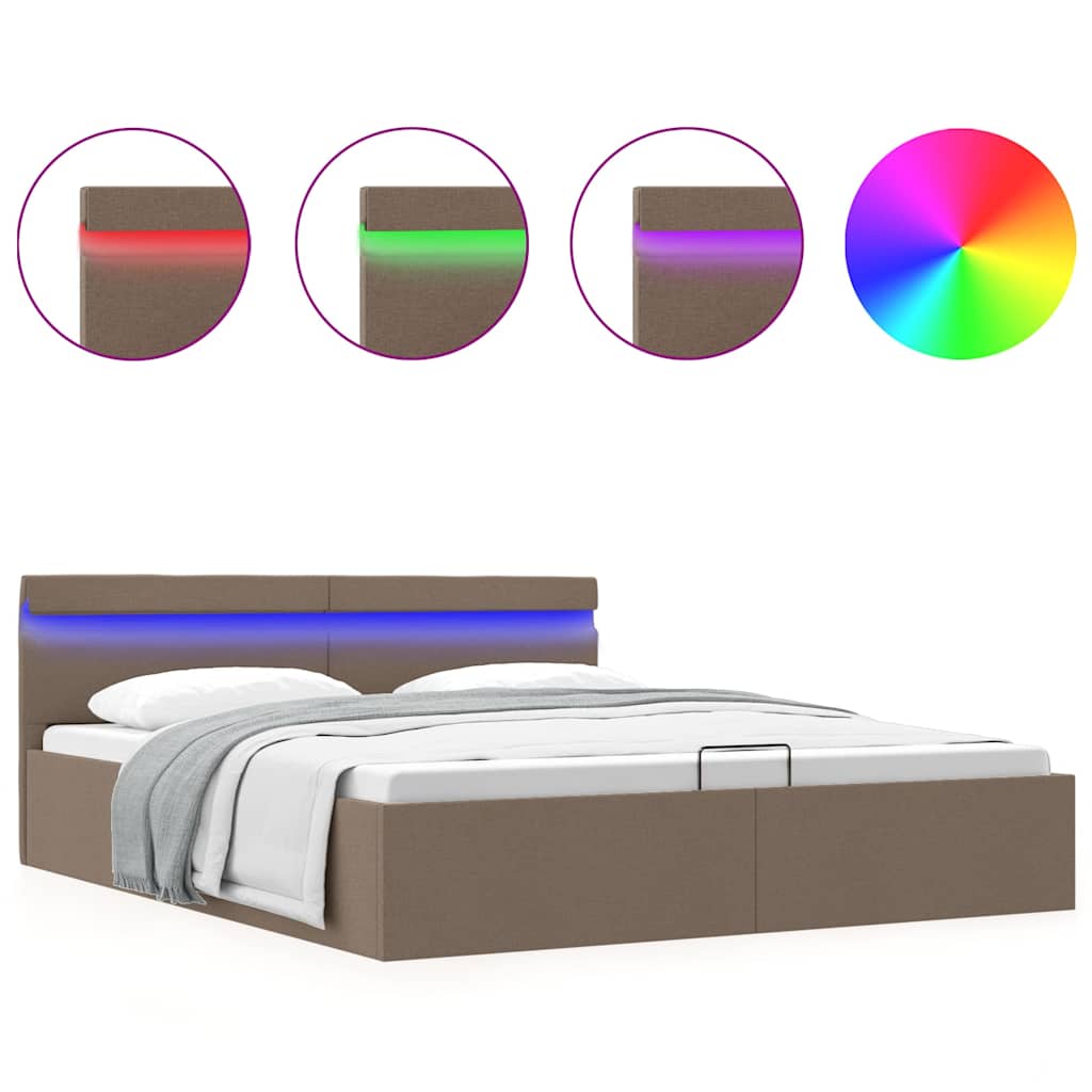 Bedframe met hydraulische opslag en LED stof taupe 160x200 cm is nu te koop bij PeponiXL, paradijselijk wonen!
