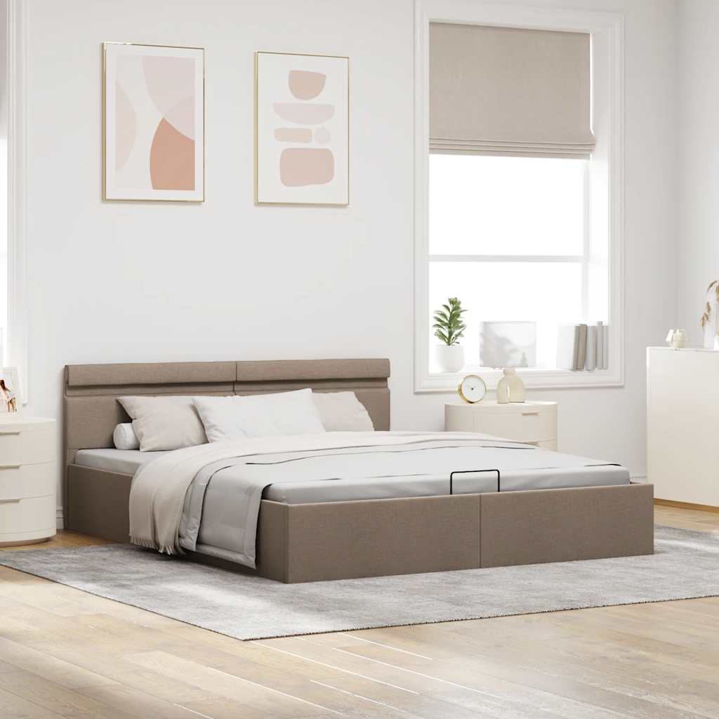 Bedframe met hydraulische opslag en LED stof taupe 160x200 cm is nu te koop bij PeponiXL, paradijselijk wonen!