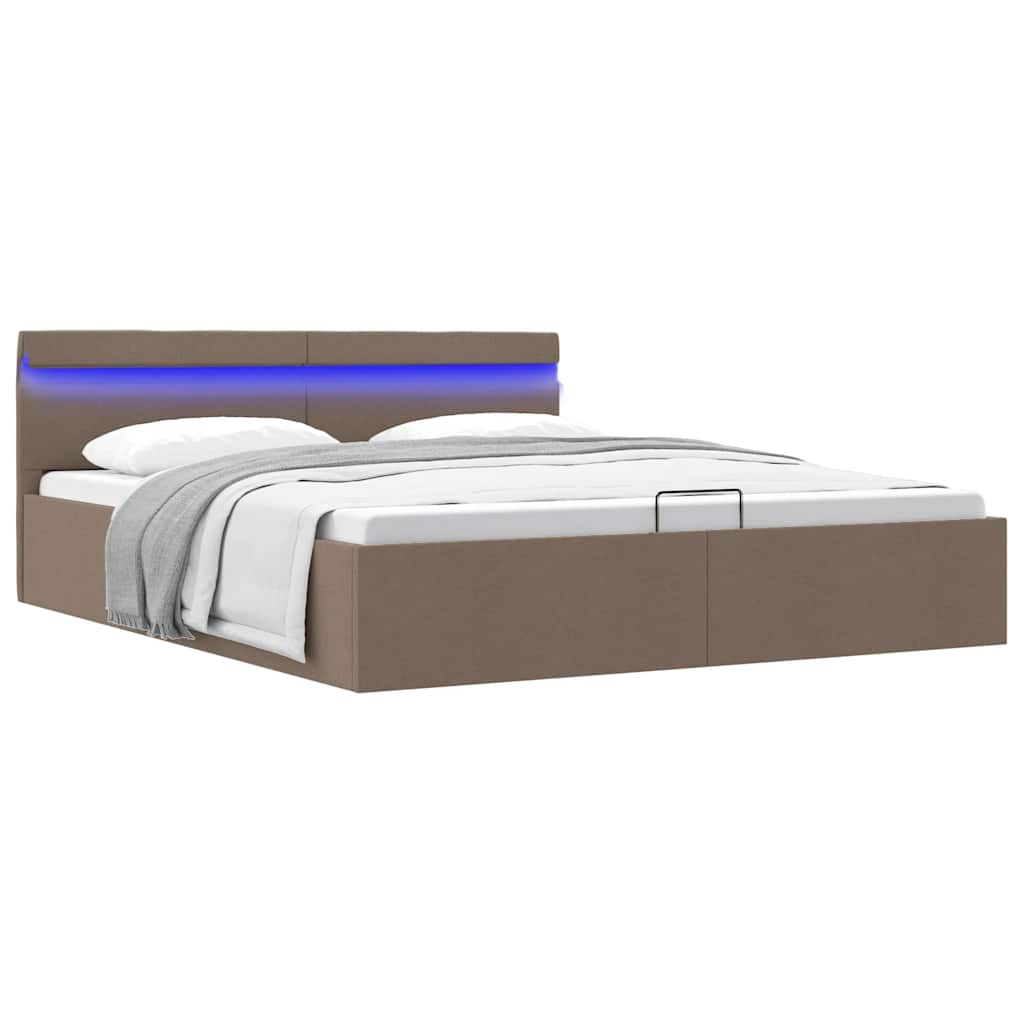 Bedframe met hydraulische opslag en LED stof taupe 160x200 cm is nu te koop bij PeponiXL, paradijselijk wonen!