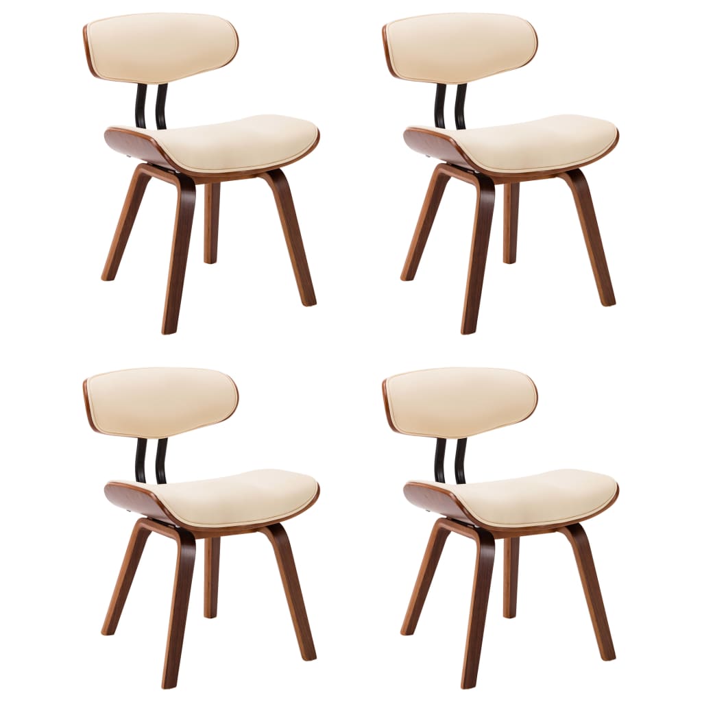 Eetkamerstoelen 4 st gebogen hout en kunstleer crèmekleurig is nu te koop bij PeponiXL, paradijselijk wonen!