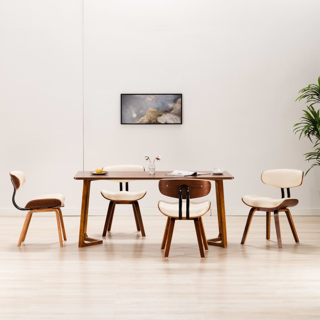 Eetkamerstoelen 4 st gebogen hout en kunstleer crèmekleurig is nu te koop bij PeponiXL, paradijselijk wonen!