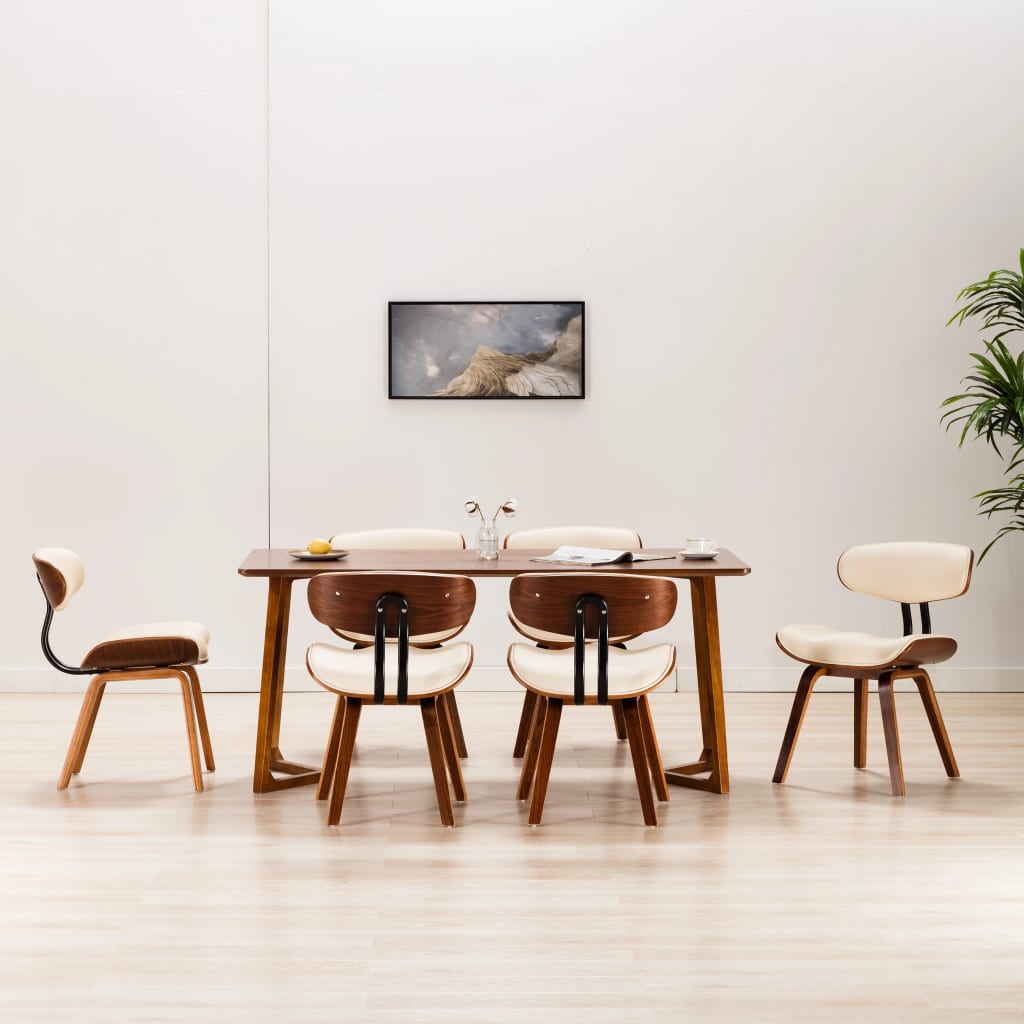 Eetkamerstoelen 6 st gebogen hout en kunstleer crème is nu te koop bij PeponiXL, paradijselijk wonen!