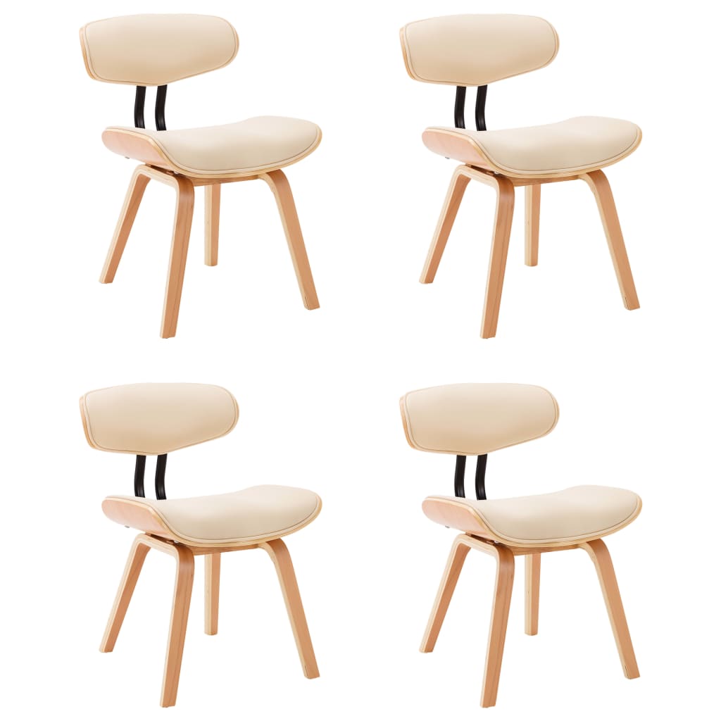 Eetkamerstoelen 4 st gebogen hout en kunstleer crèmekleurig is nu te koop bij PeponiXL, paradijselijk wonen!