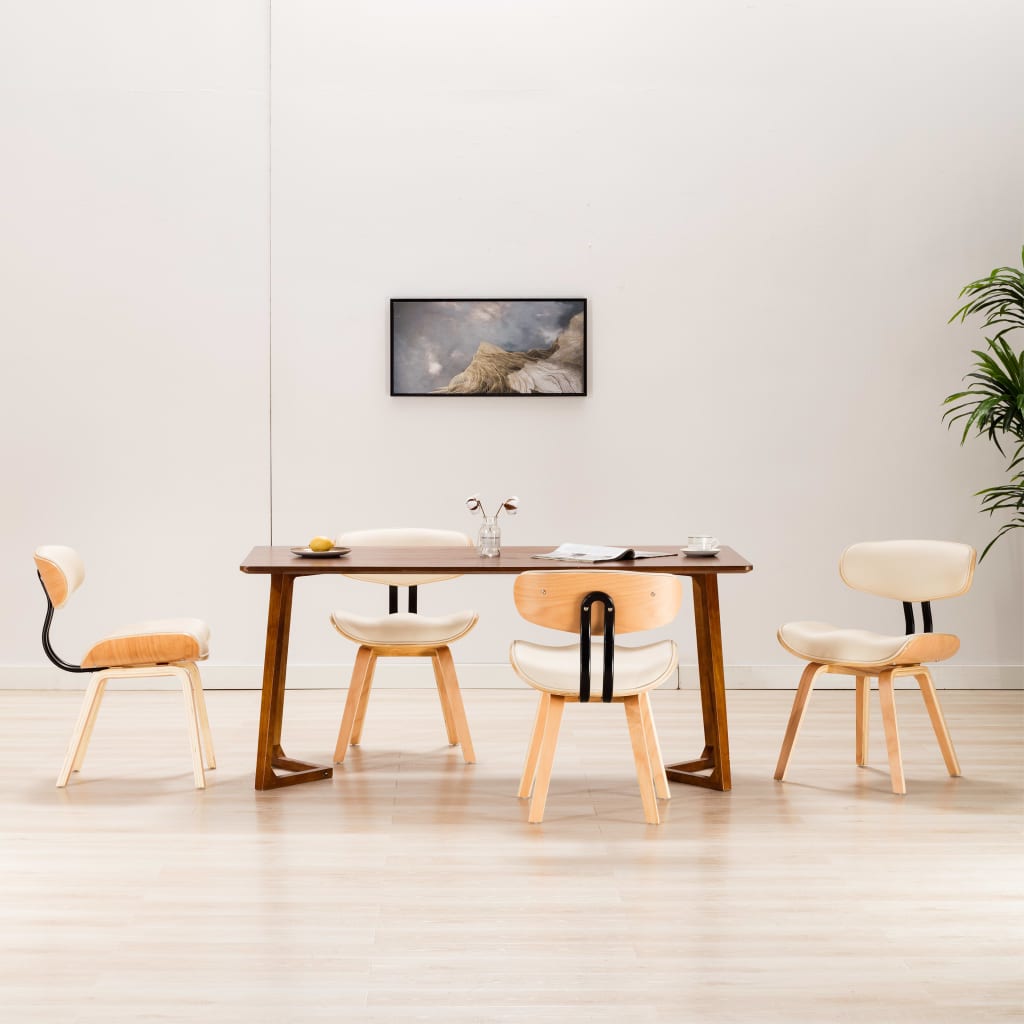 Eetkamerstoelen 4 st gebogen hout en kunstleer crèmekleurig is nu te koop bij PeponiXL, paradijselijk wonen!