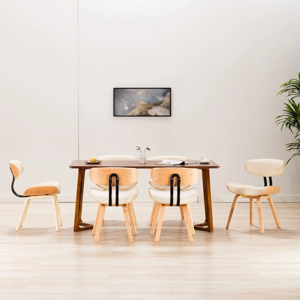 Eetkamerstoelen 6 st gebogen hout en kunstleer crème is nu te koop bij PeponiXL, paradijselijk wonen!