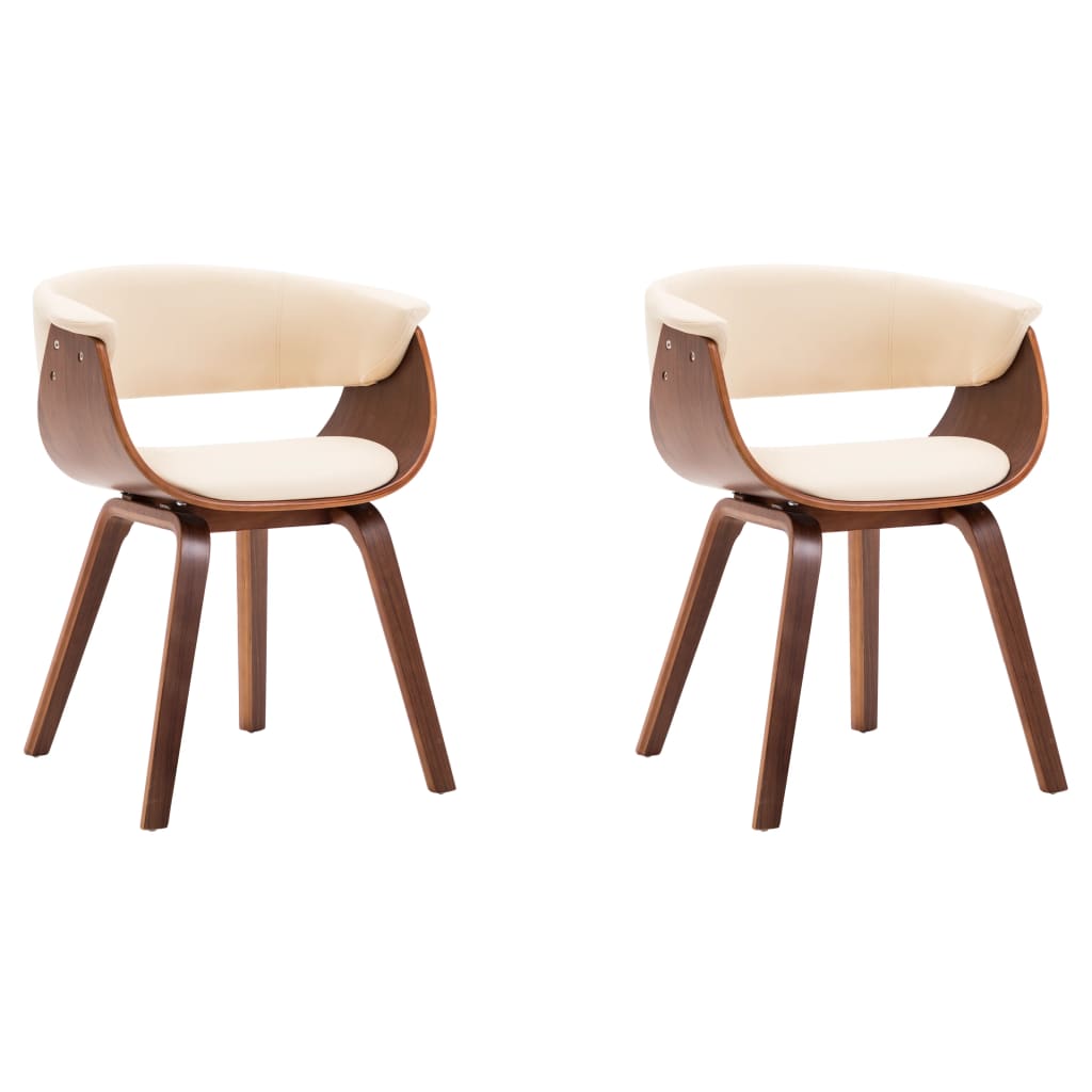 Eetkamerstoelen 2 st gebogen hout en kunstleer crèmekleurig is nu te koop bij PeponiXL, paradijselijk wonen!