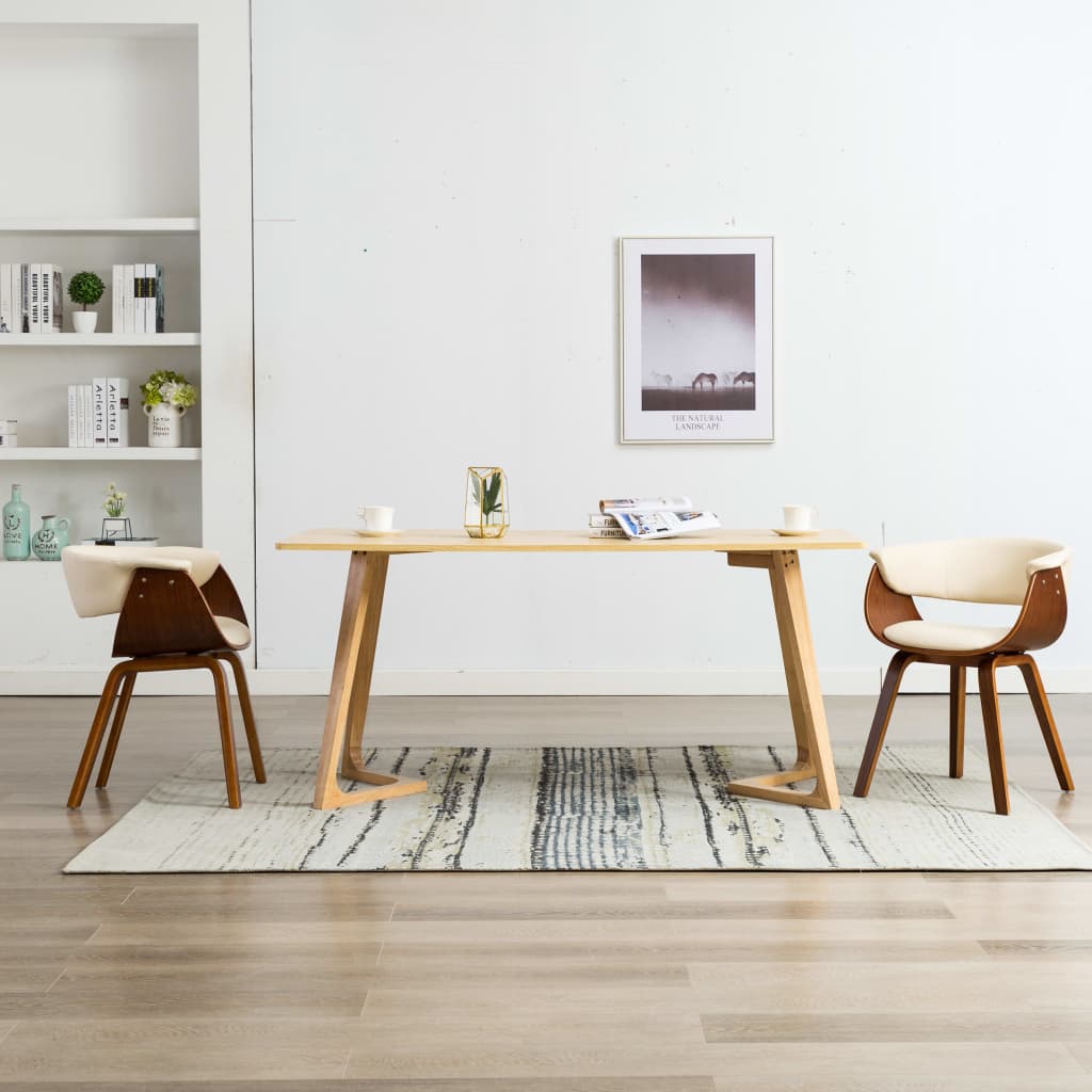 Eetkamerstoelen 2 st gebogen hout en kunstleer crèmekleurig is nu te koop bij PeponiXL, paradijselijk wonen!