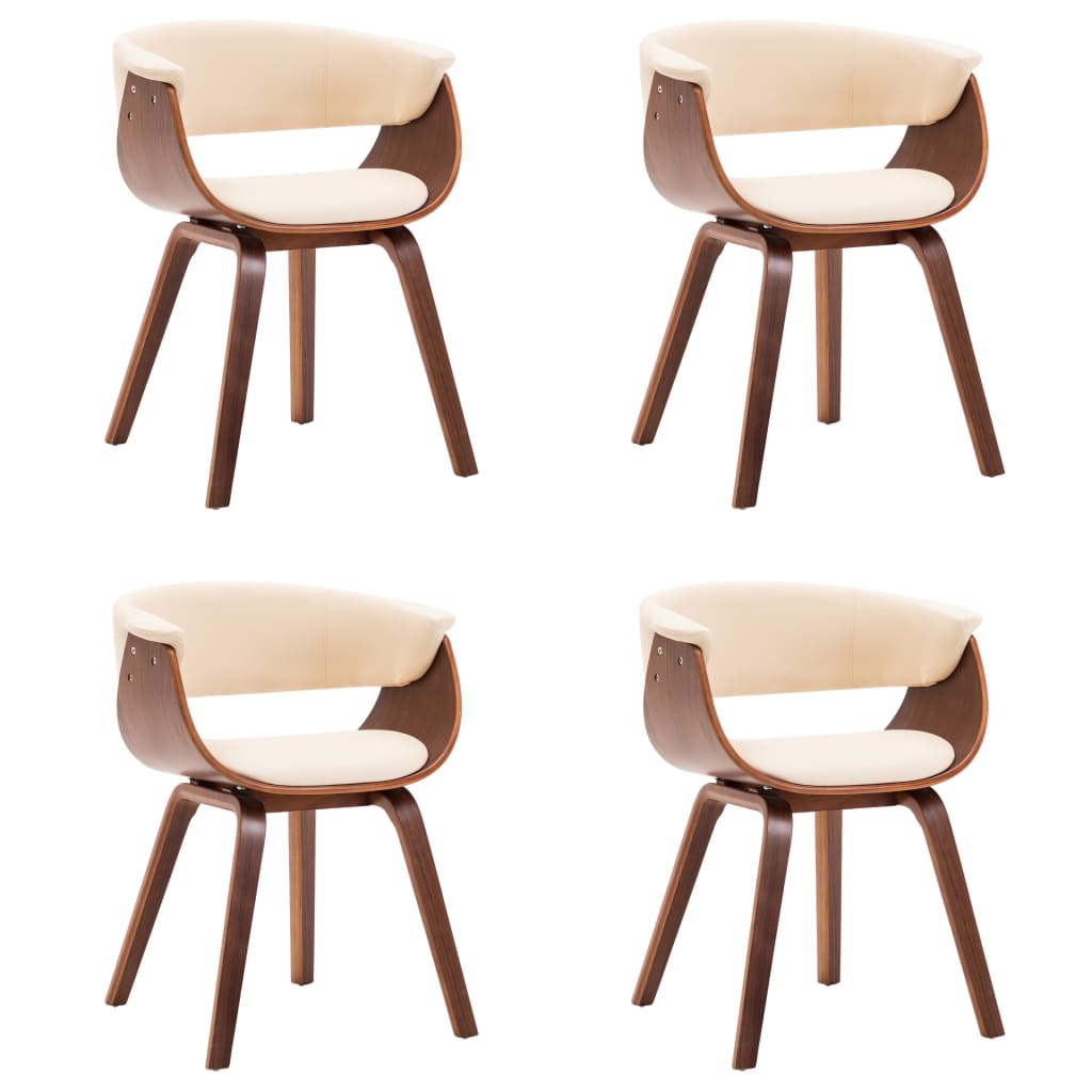 Eetkamerstoelen 4 st gebogen hout en kunstleer crèmekleurig is nu te koop bij PeponiXL, paradijselijk wonen!