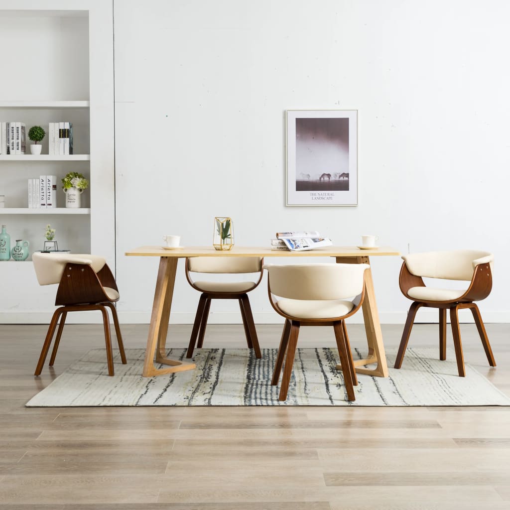 Eetkamerstoelen 4 st gebogen hout en kunstleer crèmekleurig is nu te koop bij PeponiXL, paradijselijk wonen!