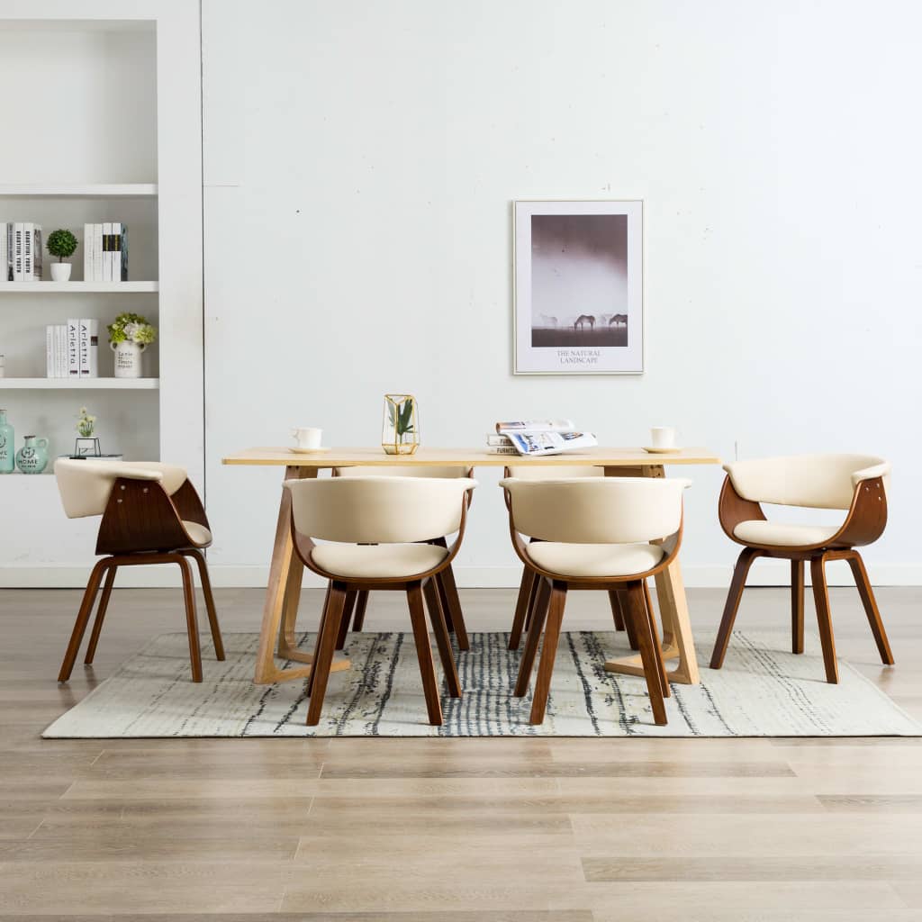 Eetkamerstoelen 6 st gebogen hout en kunstleer crème is nu te koop bij PeponiXL, paradijselijk wonen!