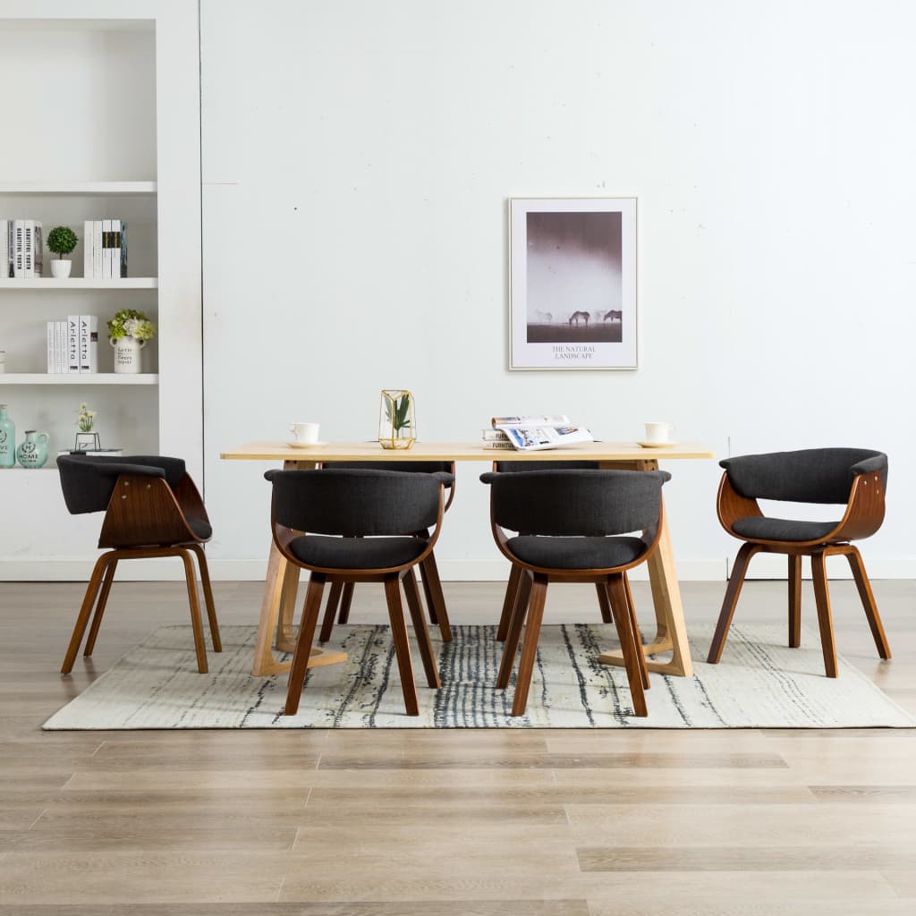 Eetkamerstoelen 6 st gebogen hout en stof grijs is nu te koop bij PeponiXL, paradijselijk wonen!