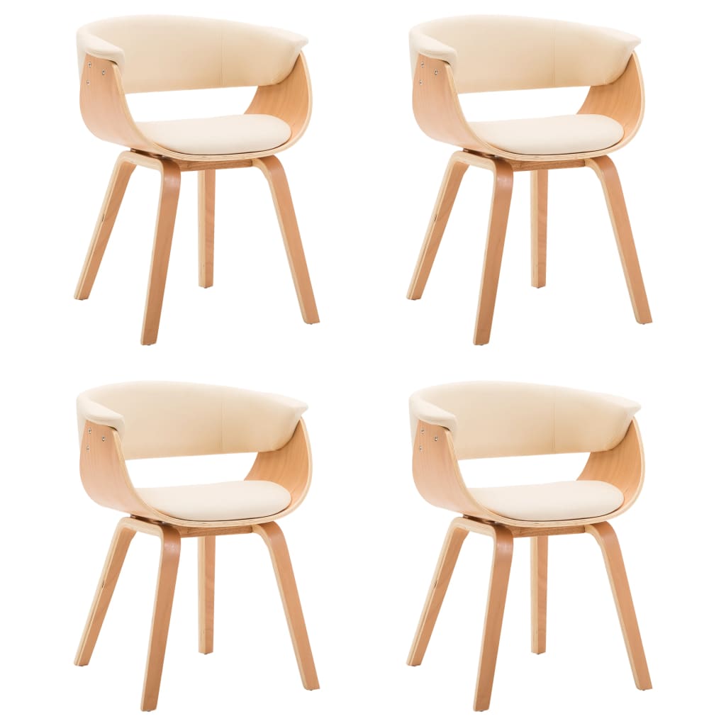 Eetkamerstoelen 4 st gebogen hout en kunstleer crèmekleurig is nu te koop bij PeponiXL, paradijselijk wonen!