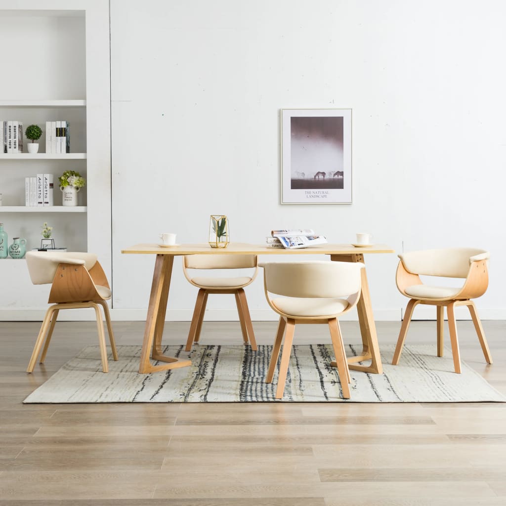 Eetkamerstoelen 4 st gebogen hout en kunstleer crèmekleurig is nu te koop bij PeponiXL, paradijselijk wonen!