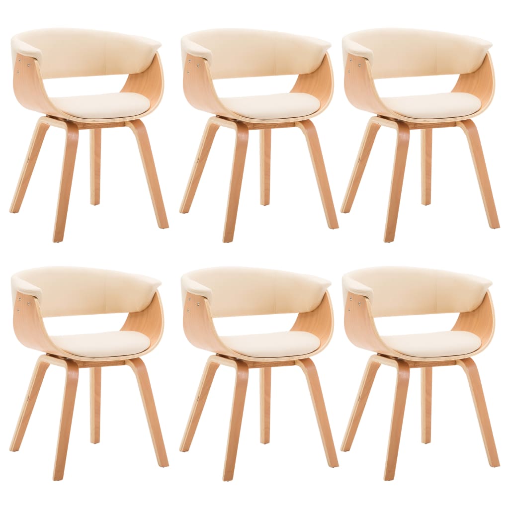 Eetkamerstoelen 6 st gebogen hout en kunstleer crème is nu te koop bij PeponiXL, paradijselijk wonen!