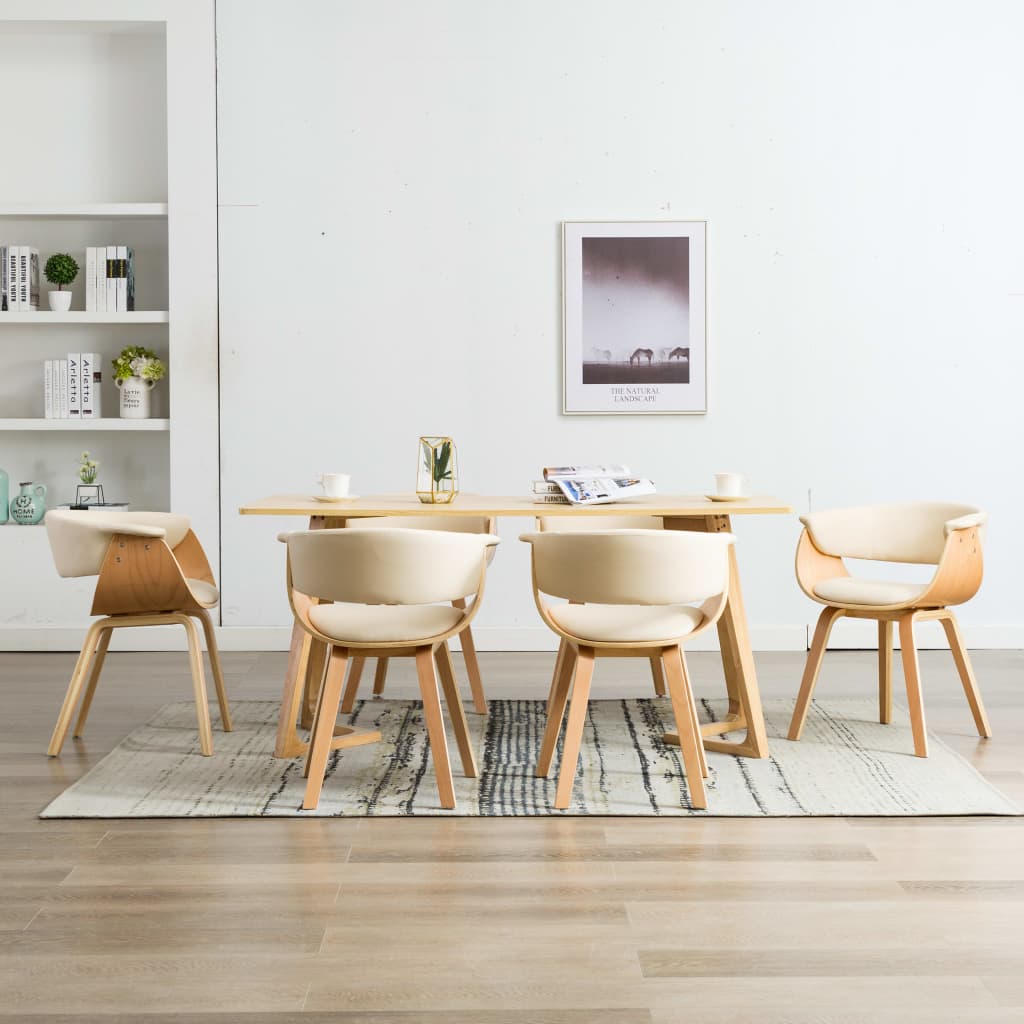Eetkamerstoelen 6 st gebogen hout en kunstleer crème is nu te koop bij PeponiXL, paradijselijk wonen!