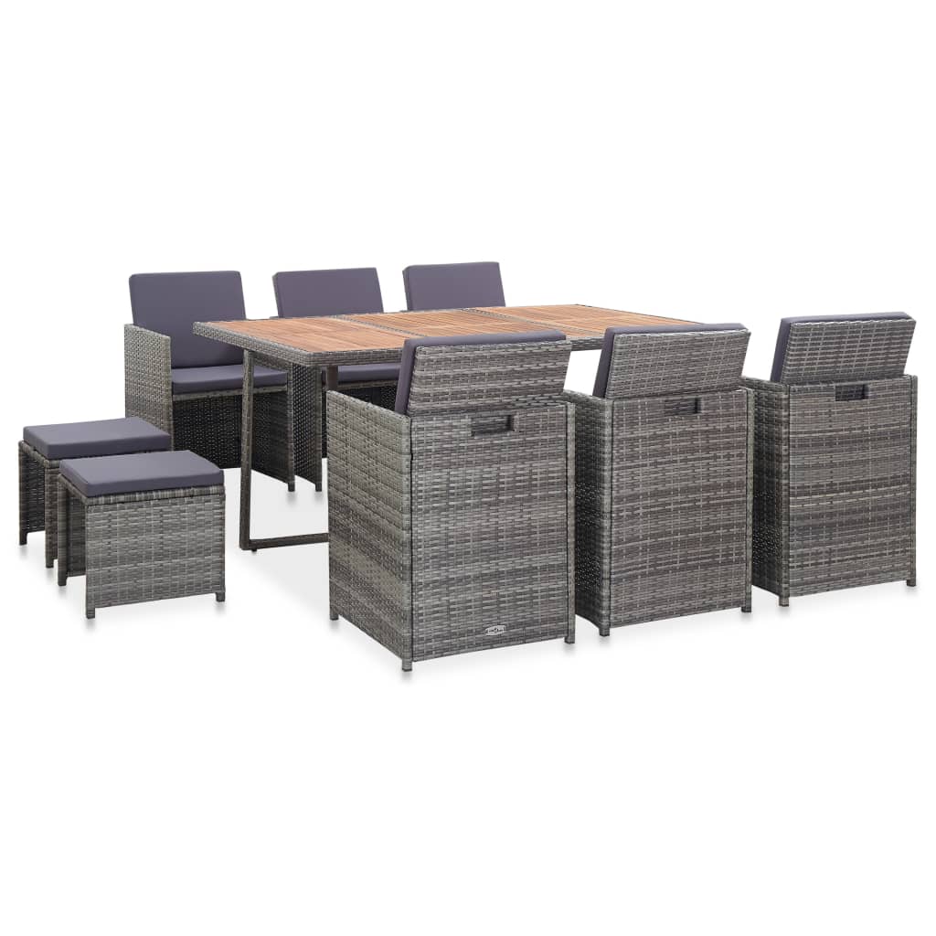 11-delige Tuinset poly rattan en acaciahout antraciet is nu te koop bij PeponiXL, paradijselijk wonen!