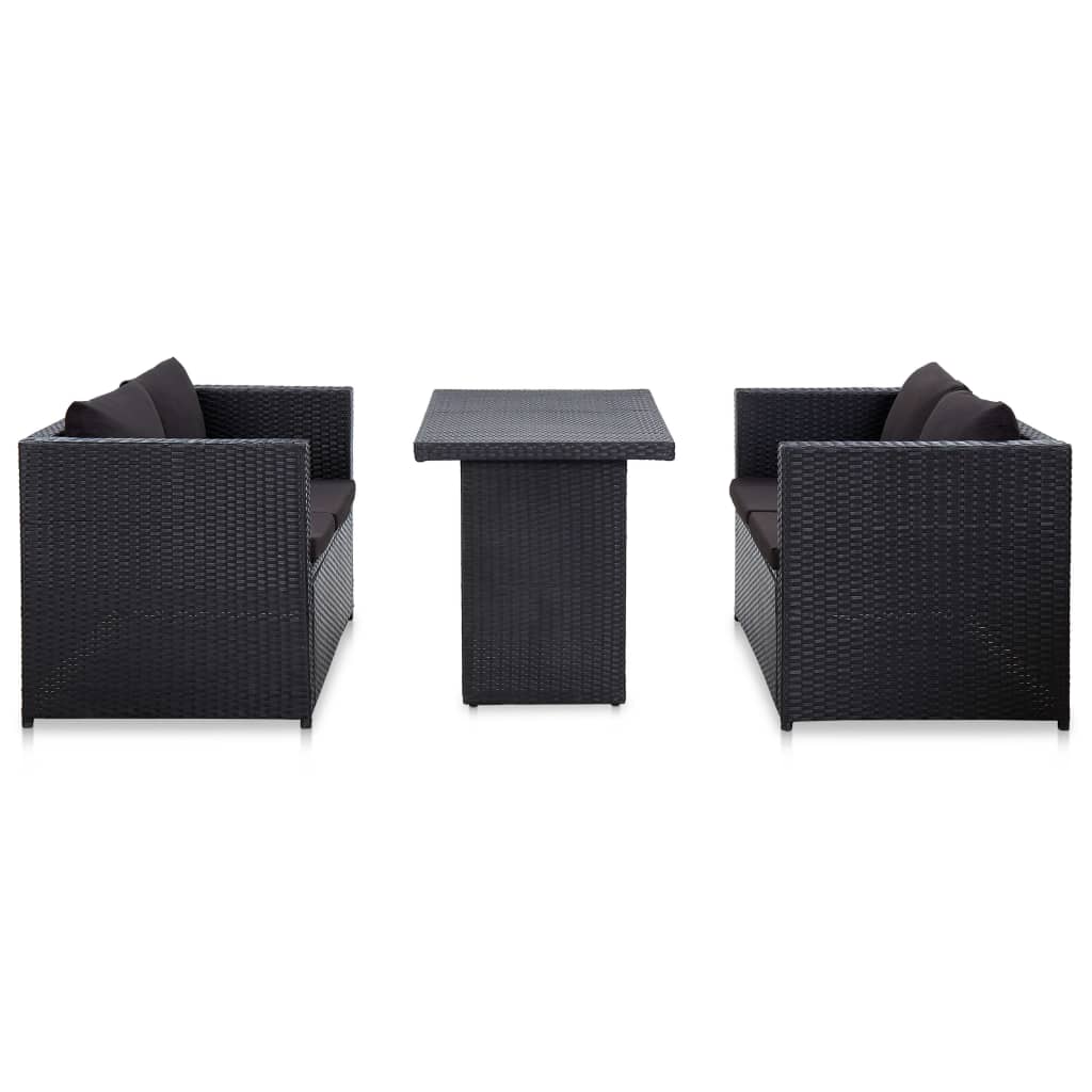 3-delige Loungeset met kussens poly rattan zwart is nu te koop bij PeponiXL, paradijselijk wonen!