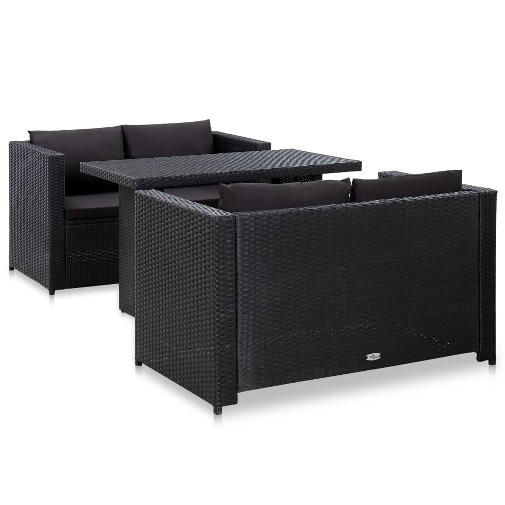 3-delige Loungeset met kussens poly rattan zwart is nu te koop bij PeponiXL, paradijselijk wonen!