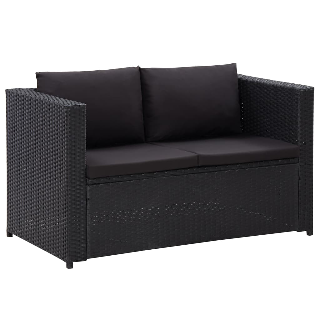 3-delige Loungeset met kussens poly rattan zwart is nu te koop bij PeponiXL, paradijselijk wonen!