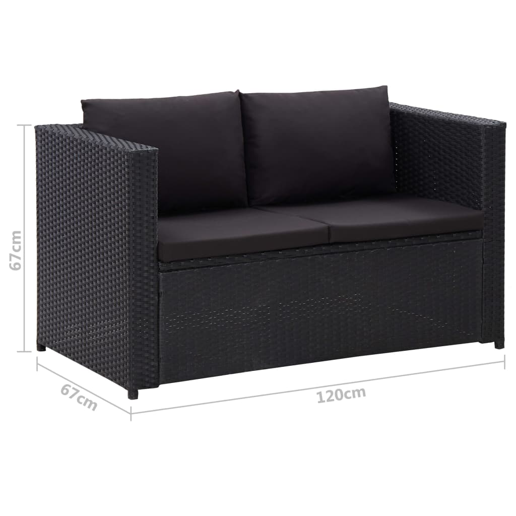 3-delige Loungeset met kussens poly rattan zwart is nu te koop bij PeponiXL, paradijselijk wonen!