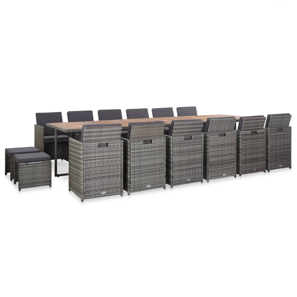 17-delige Tuinset met kussens poly rattan grijs is nu te koop bij PeponiXL, paradijselijk wonen!
