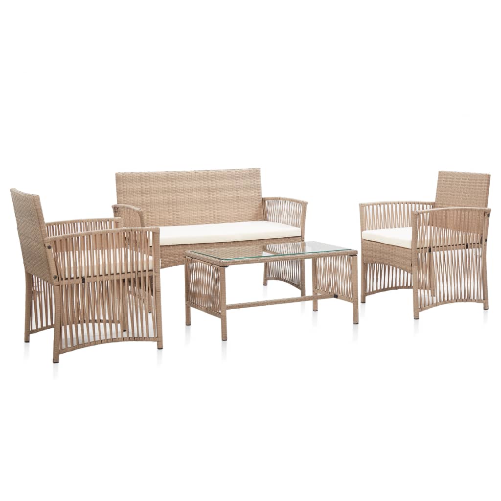 4-delige Loungeset met kussens poly rattan beige is nu te koop bij PeponiXL, paradijselijk wonen!