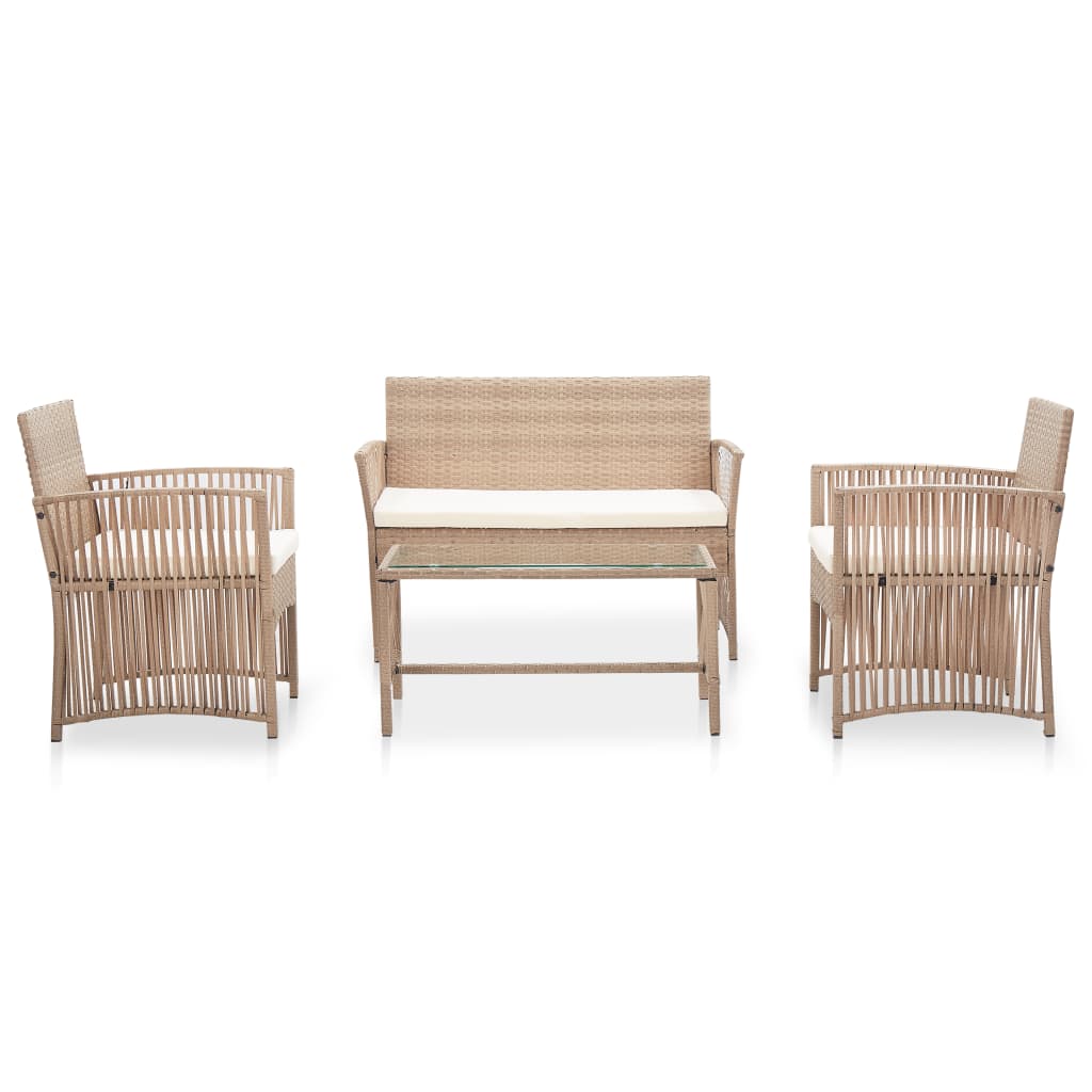 4-delige Loungeset met kussens poly rattan beige is nu te koop bij PeponiXL, paradijselijk wonen!