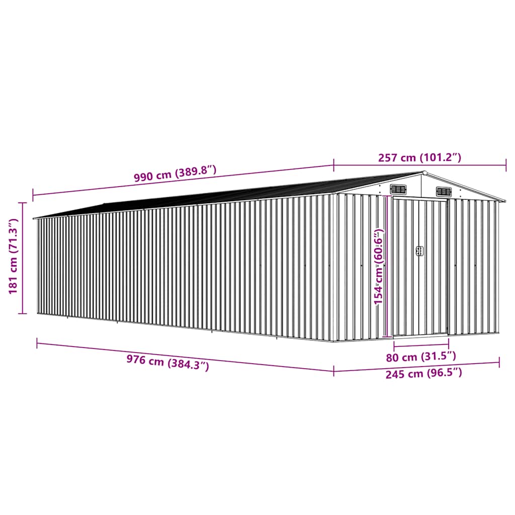 Tuinschuur 257x990x181 cm gegalvaniseerd staal grijs is nu te koop bij PeponiXL, paradijselijk wonen!