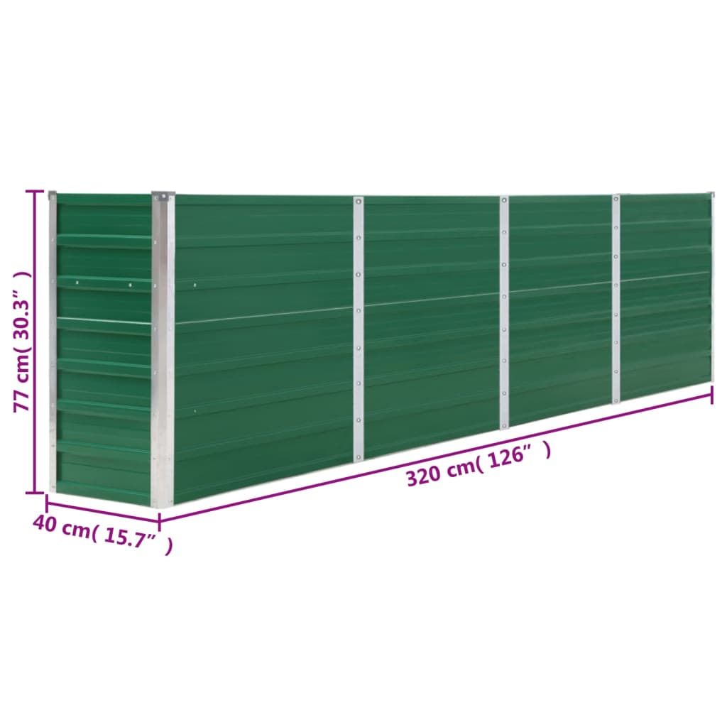 Plantenbak verhoogd 320x40x77 cm gegalvaniseerd staal groen is nu te koop bij PeponiXL, paradijselijk wonen!