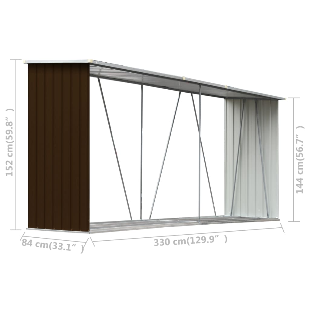 Haardhoutschuur 330x84x152 cm gegalvaniseerd staal bruin is nu te koop bij PeponiXL, paradijselijk wonen!