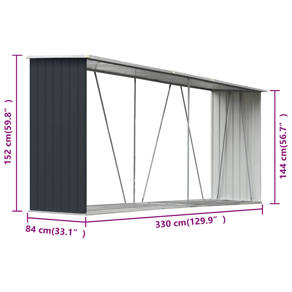 Haardhoutschuur 330x84x152 cm gegalvaniseerd staal antraciet is nu te koop bij PeponiXL, paradijselijk wonen!