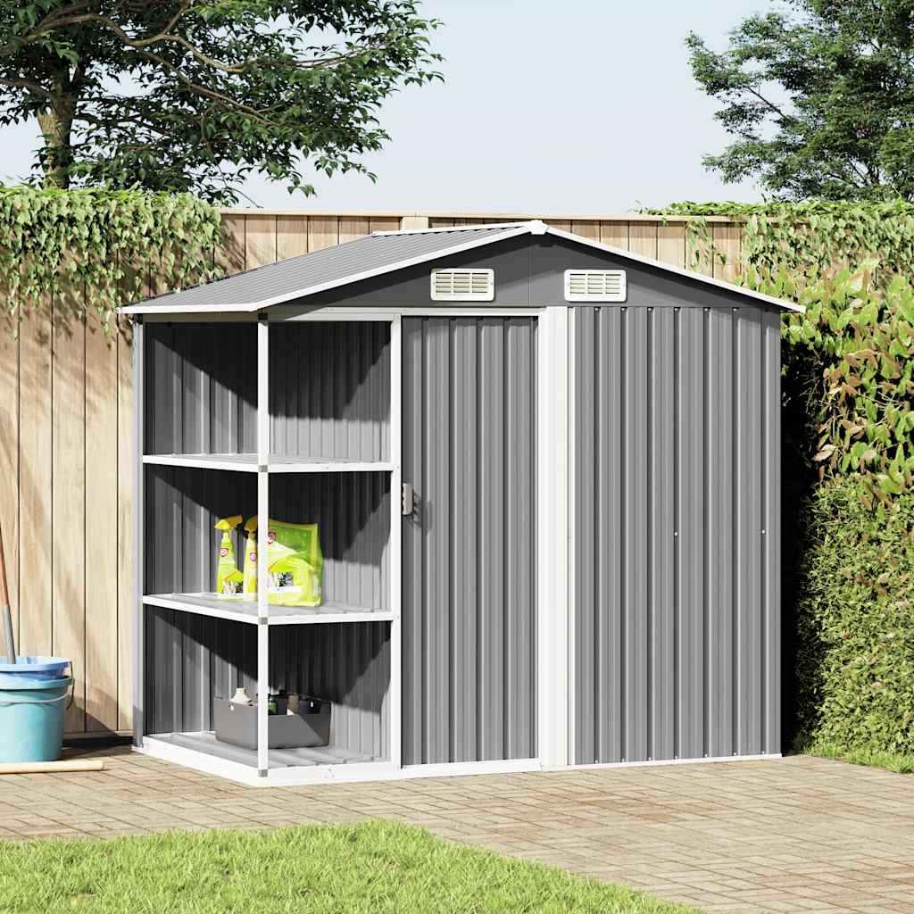 Tuinschuur met rek 205x130x183 cm ijzer grijs is nu te koop bij PeponiXL, paradijselijk wonen!