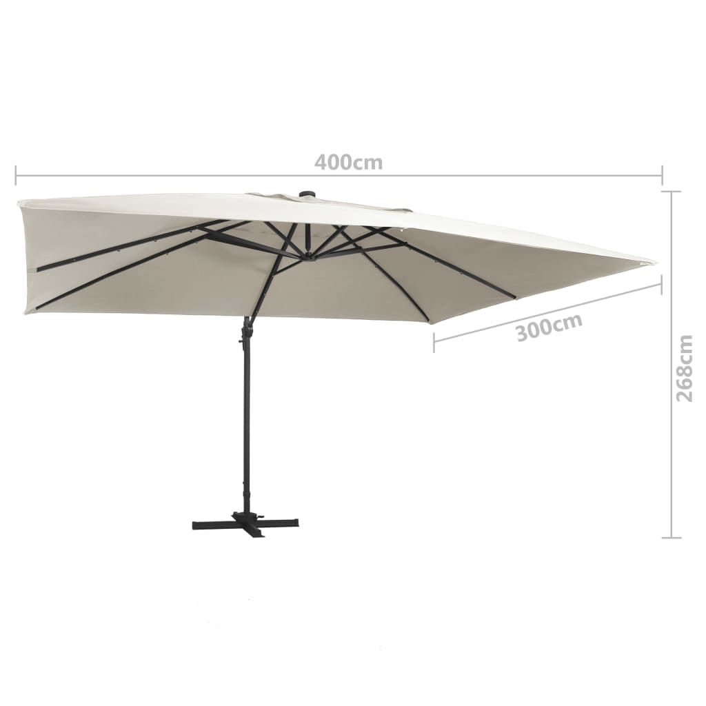 Zweefparasol met LED en aluminium paal 400x300 cm zandkleurig is nu te koop bij PeponiXL, paradijselijk wonen!