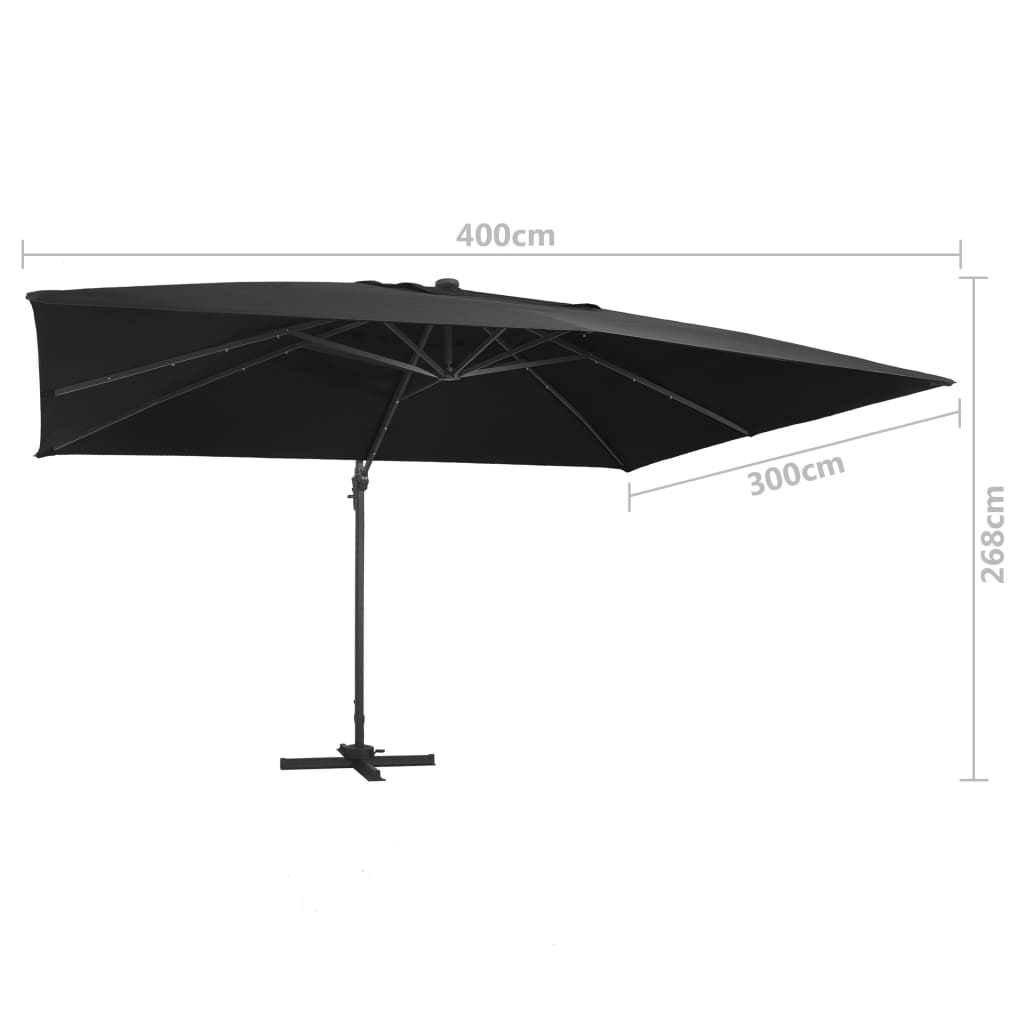 Zweefparasol met LED-verlichting en paal 400x300 cm zwart is nu te koop bij PeponiXL, paradijselijk wonen!