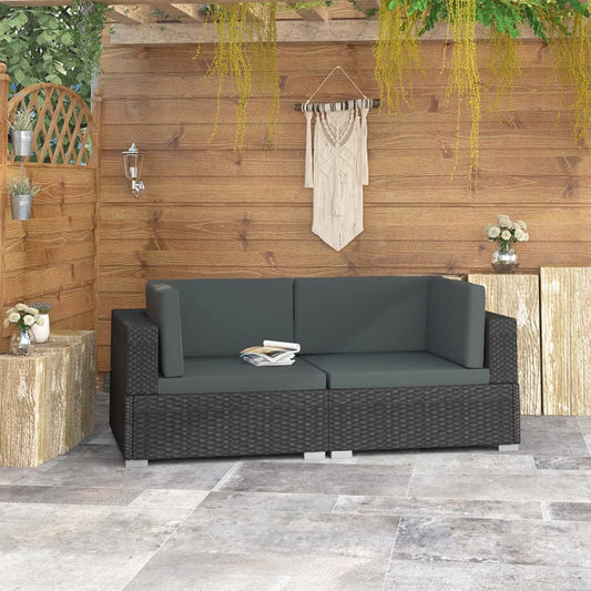 Hoekbanken 2 st met kussens poly rattan zwart is nu te koop bij PeponiXL, paradijselijk wonen!