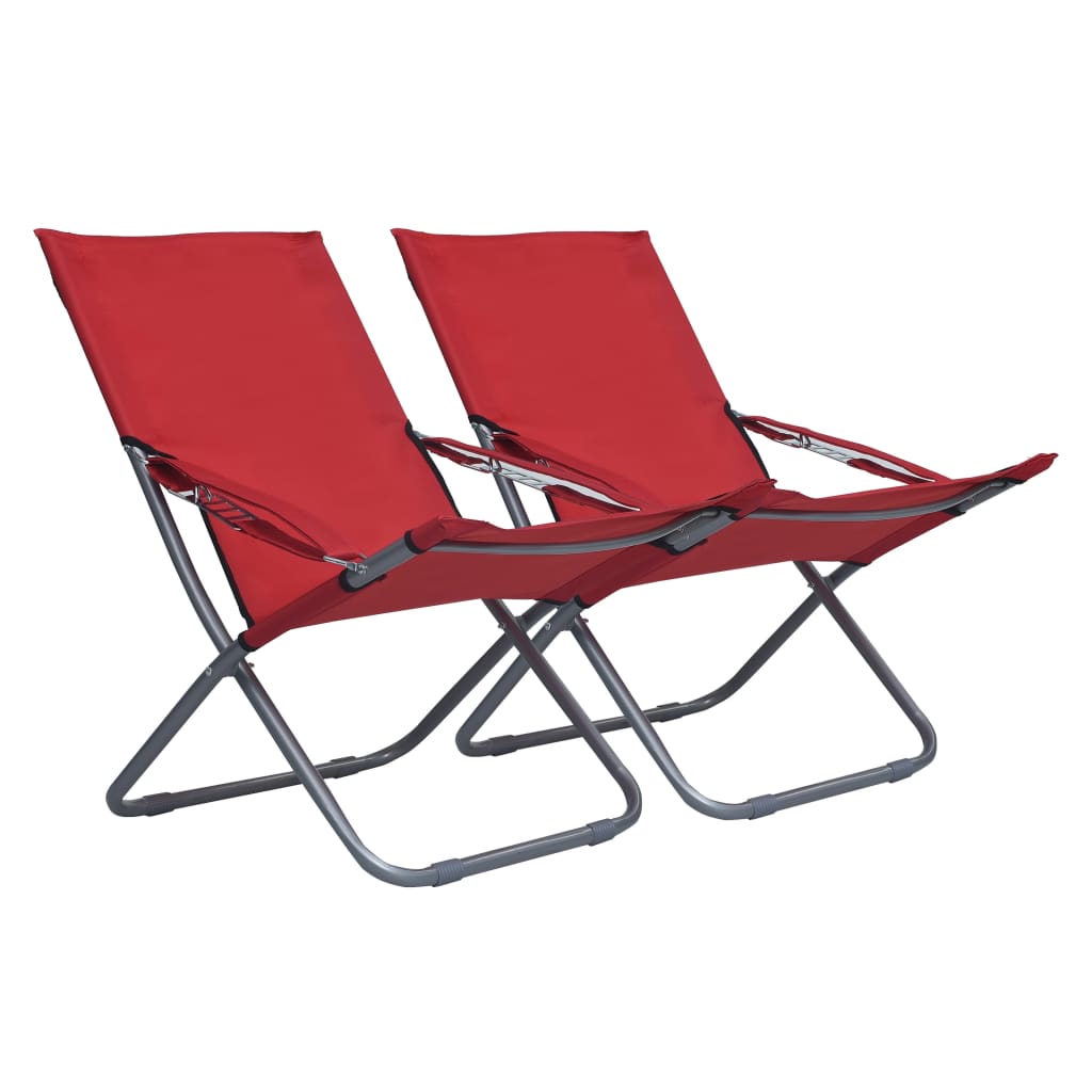 Strandstoelen 2 st inklapbaar stof rood is nu te koop bij PeponiXL, paradijselijk wonen!