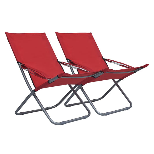 Strandstoelen 2 st inklapbaar stof rood is nu te koop bij PeponiXL, paradijselijk wonen!