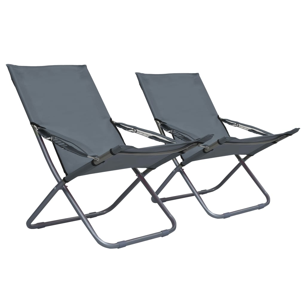 Strandstoelen 2 st inklapbaar stof grijs is nu te koop bij PeponiXL, paradijselijk wonen!