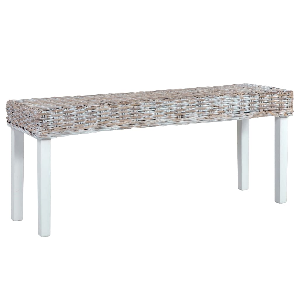 Bankje 110 cm natuurlijk kubu rattan en massief mahoniehout wit is nu te koop bij PeponiXL, paradijselijk wonen!