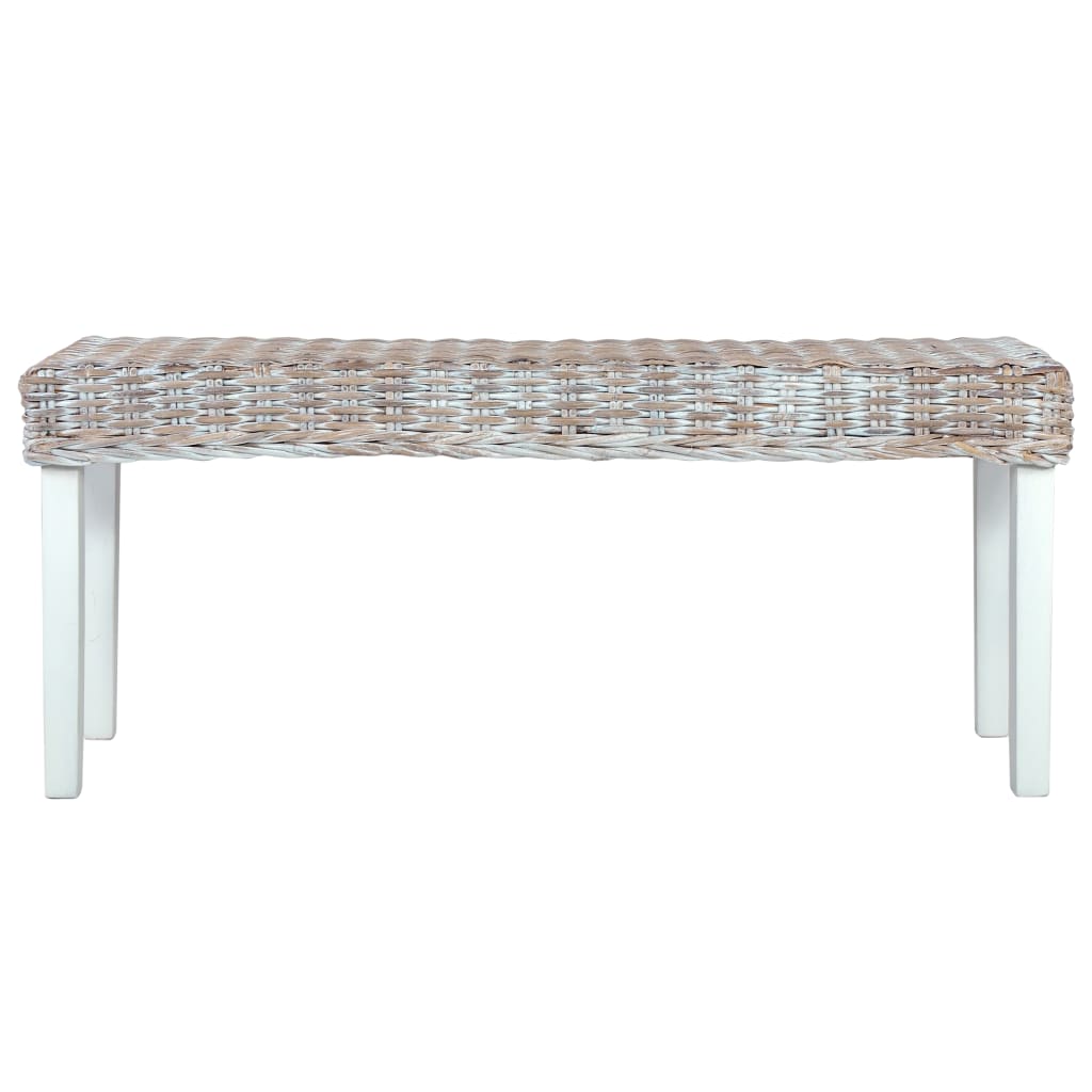 Bankje 110 cm natuurlijk kubu rattan en massief mahoniehout wit is nu te koop bij PeponiXL, paradijselijk wonen!