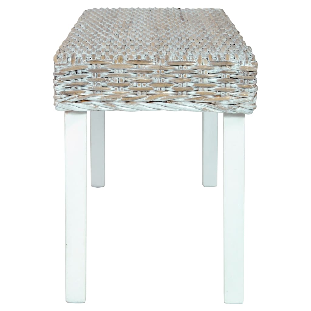 Bankje 110 cm natuurlijk kubu rattan en massief mahoniehout wit is nu te koop bij PeponiXL, paradijselijk wonen!