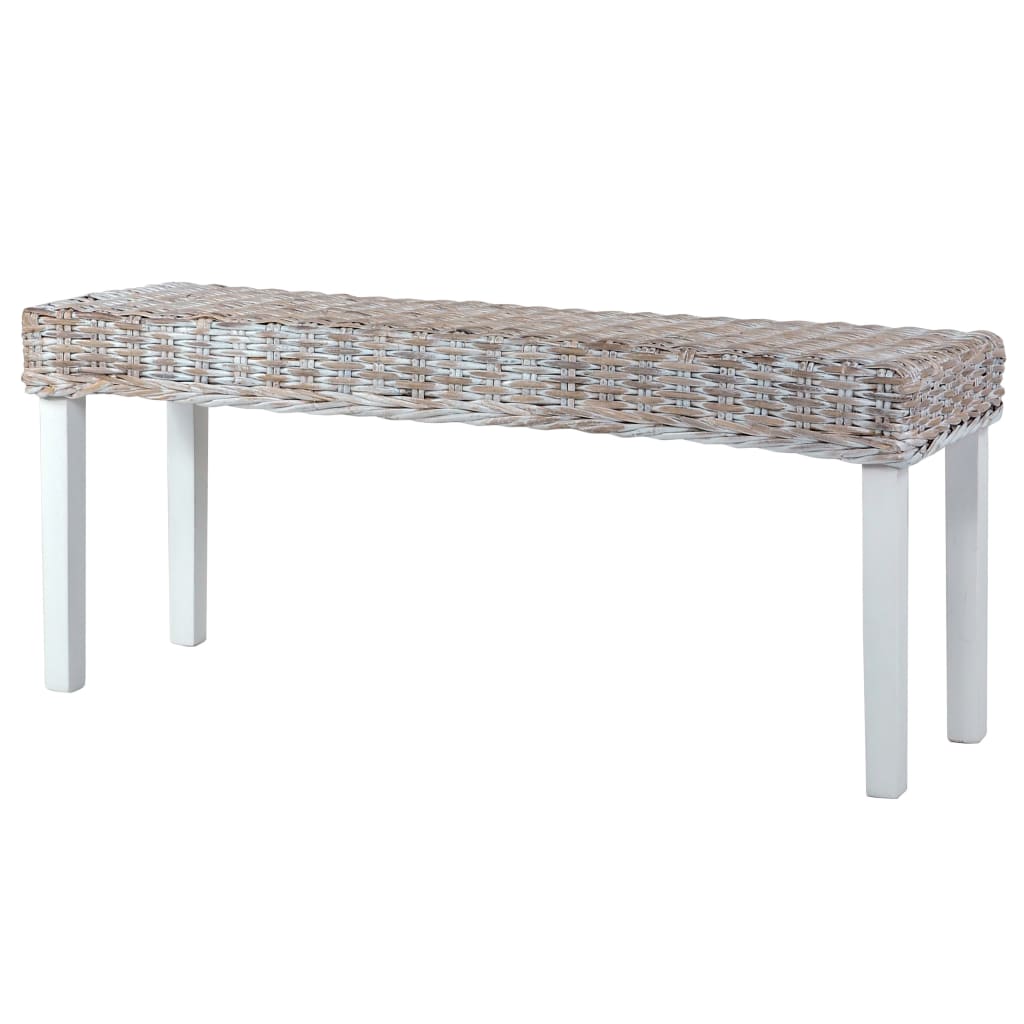 Bankje 110 cm natuurlijk kubu rattan en massief mahoniehout wit is nu te koop bij PeponiXL, paradijselijk wonen!