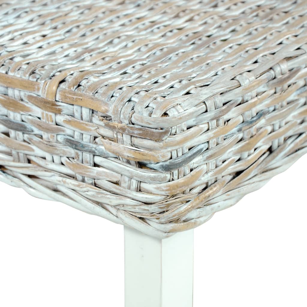 Bankje 110 cm natuurlijk kubu rattan en massief mahoniehout wit is nu te koop bij PeponiXL, paradijselijk wonen!