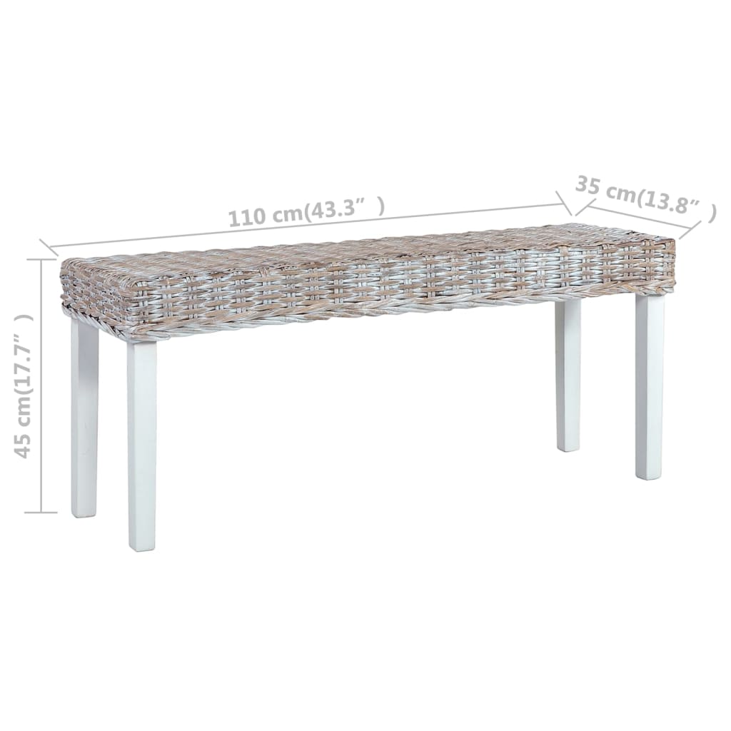 Bankje 110 cm natuurlijk kubu rattan en massief mahoniehout wit is nu te koop bij PeponiXL, paradijselijk wonen!