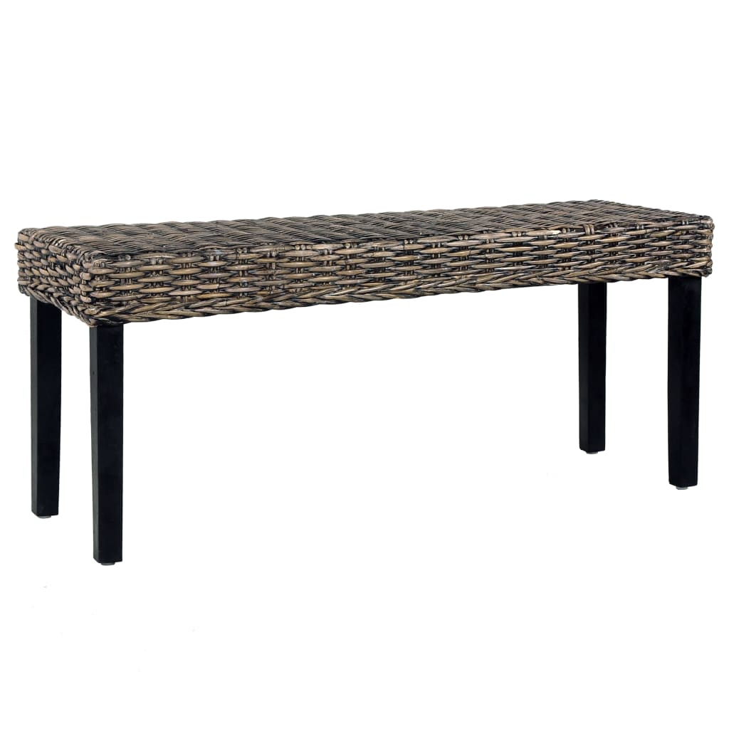 Bankje 110 cm natuurlijk kubu rattan en massief mahoniehout zwart is nu te koop bij PeponiXL, paradijselijk wonen!