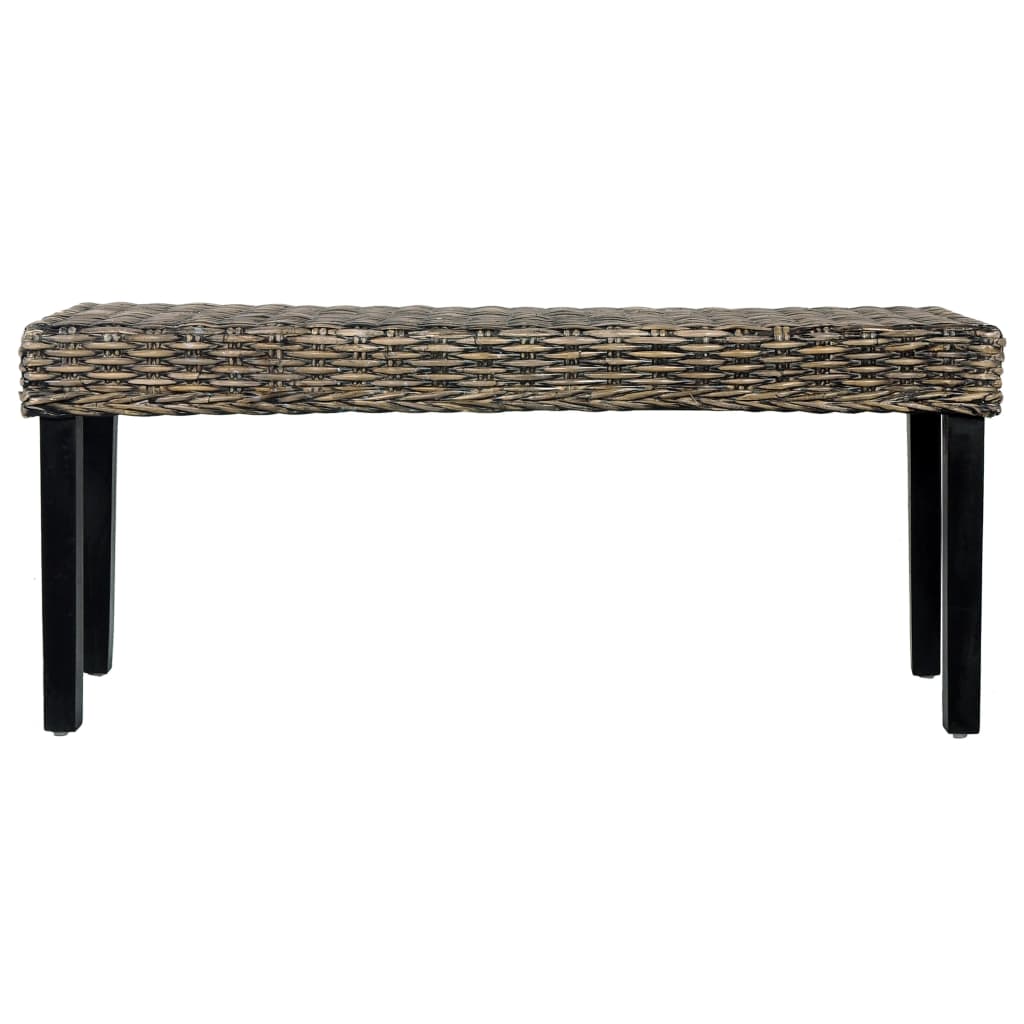 Bankje 110 cm natuurlijk kubu rattan en massief mahoniehout zwart is nu te koop bij PeponiXL, paradijselijk wonen!